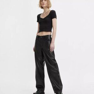 Levi's Faux Leather Women's Dad Baggy Black Jeans Size 31 Please READ